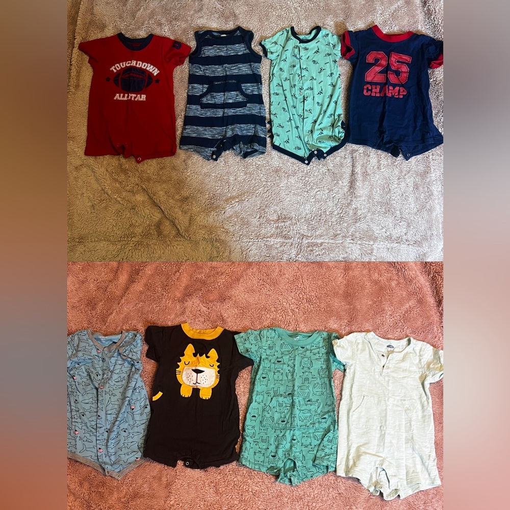(8) 18 mo boy rompers